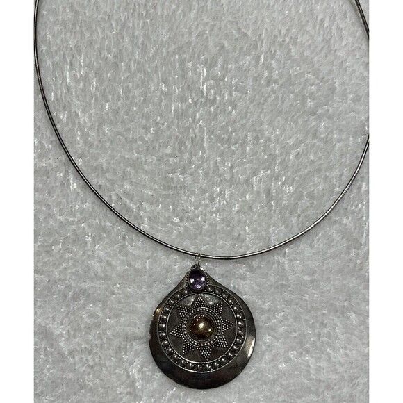 Southwest Sterling Silver/Gold Sun Pendant With Amethyst/Italy Rcm Necklace 18” - Picture 3 of 12